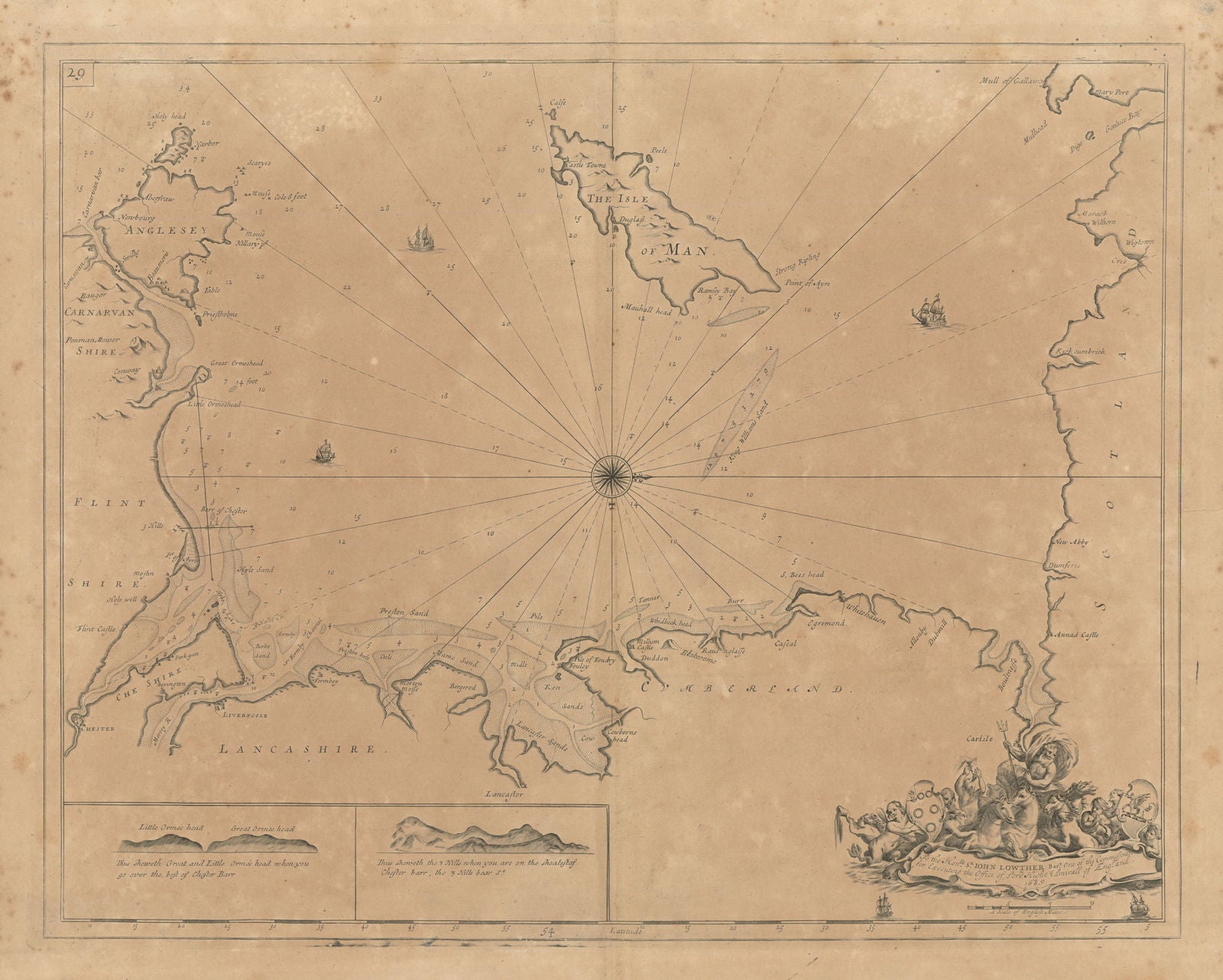 IRISH SEA chart. Lancashire Cumbria North Wales Isle of Man. COLLINS 1693 map